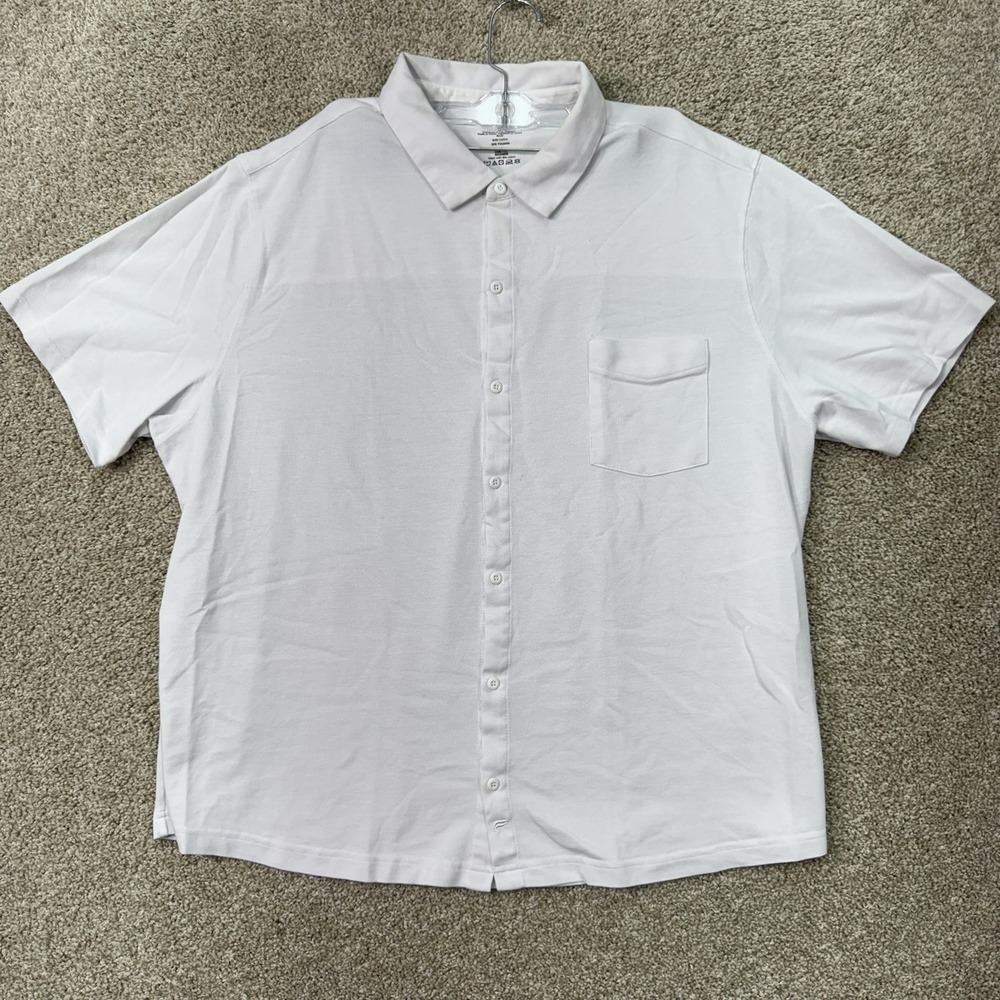 Fabletics Button Down Shirt Men 2X White Pique Short Sleeve Pocket Polo 4466